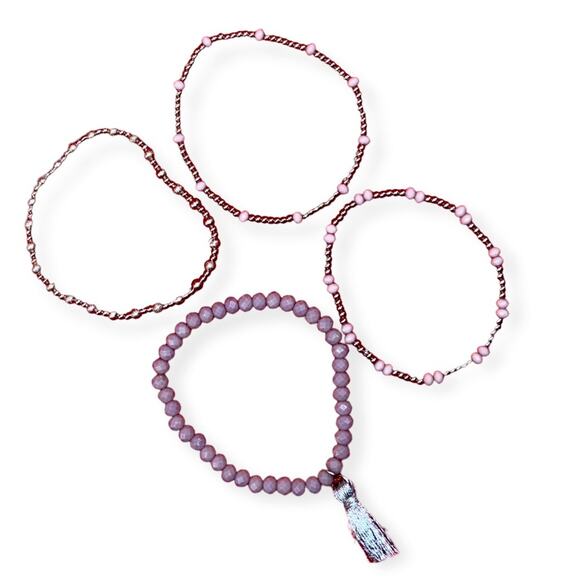 4 Lavender Silver Beaded Bracelets! - Picture 3 of 7